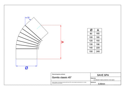 SAVE MEZZO GOMITO PER STUFE SMALTATO NERO OPACO