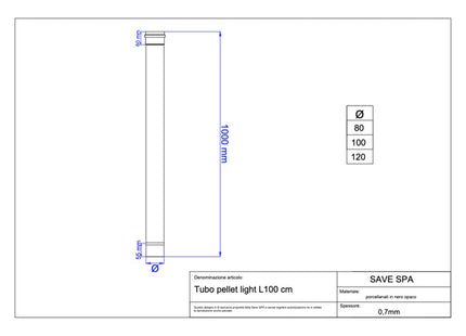 SAVE TUBO PER STUFE PELLETS LIGHT PORCELLANATO NERO OPACO