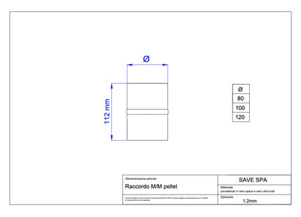 SAVE RACCORDO PER STUFE PELLETS M/M PORCELLANATO NERO OPACO D.CM 8