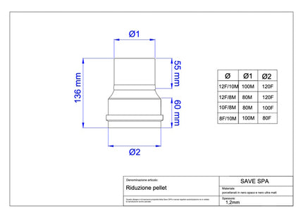 SAVE RIDUZIONE PER TUBI PELLETS PORCELLANATO NERO OPACO F/M CM.10-8