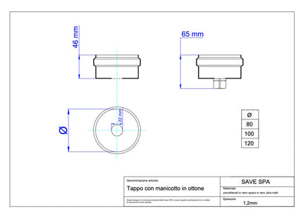 SAVE TAPPO SCARICO CONDENSA PER TUBI PELLETS A T NERO OPACO D.CM 8
