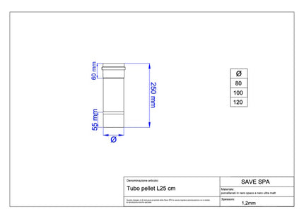 SAVE TUBO PER STUFE PELLETS PORCELLANATO NERO OPACO