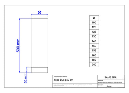 SAVE TUBO PER STUFE PLUS PORCELLANATO NERO OPACO*