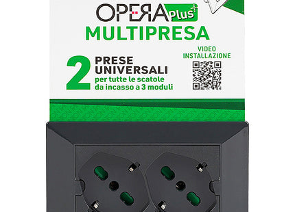 FME MULTIPRESA DA INCASSO CON 2 SCHUKO BIPASSO PER SCATOLE A 3 MODULI