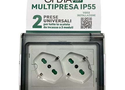 FME MULTIPRESA DA INCASSO 2 SCHUKO BIPASSO IN CUSTODIA IP55 3 MODULI