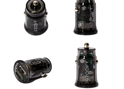 GROOVY CARICATORE AUTO CON 1 USB + 1 USB-C COLORE GRIGIO