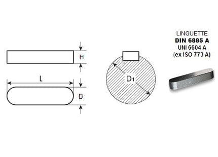 LINGUETTA AD ESTREMITA&apos; ARROTONDATE IN ACCIAIO DIN 6885A
