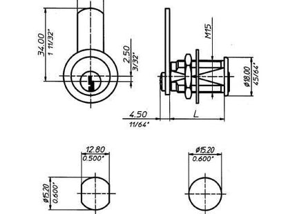 MERONI SERRATURA UNIVERSALE CON CILINDRO FILETTATO M15 FINITURA OTTONATO