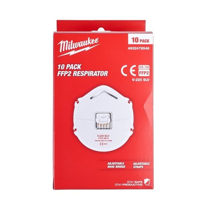 MILWAUKEE RESPIRATORE MONOUSO CON VALVOLA FFP2 NR D CONF.DA PZ10