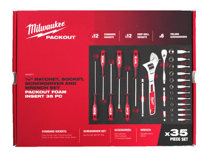 MILWAUKEE PACKOUT SET CRICCHETTO E BUSSOLE DA 1/4" IN TERMOFORMATO