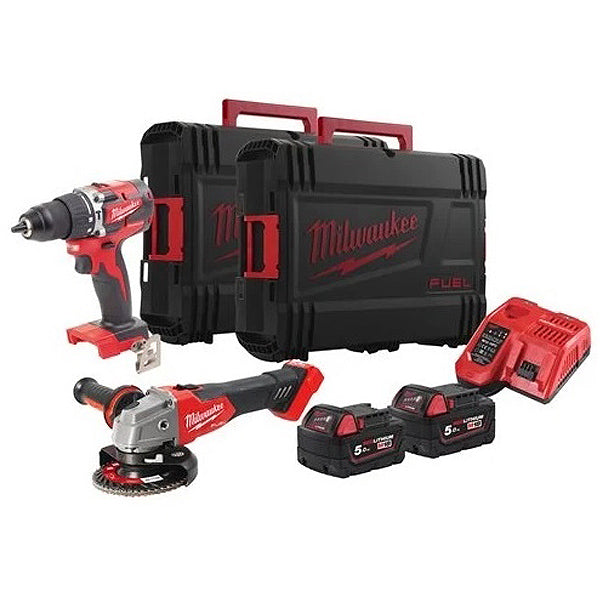 MILWAUKEE KIT M18 FPP2BG-502X TRAPANO AVVITATORE+SMERIGLIATRICE(V1/23)