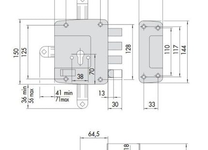 CISA SERRATURA DA APPLICARE DI SICUREZZA 4 CHIUSURE ENTRATA MM64 SX*