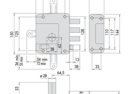 CISA SERRATURA DA APPLICARE DI SICUREZZA 1 CHIUSURA ENTRATA MM64 SX*