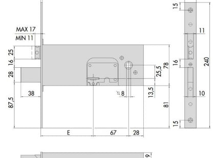 CISA SERRATURA DA INFILARE PER FASCE H.MM78 ENTRATA MM90 AMBIDX