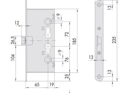 CISA SERRATURA DA INFILARE SENZA CILINDRO ENTRATA MM65 AMBIDESTRA