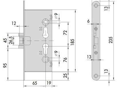 CISA SERRATURA DA INFILARE SENZA CILINDRO ENTRATA MM65 AMBIDESTRA