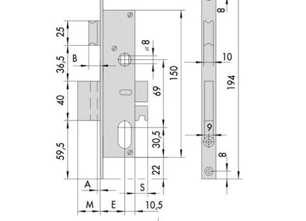 CISA SERRATURA DA INFILARE PER MONTANTI ENTRATA MM25 AMBIDESTRA