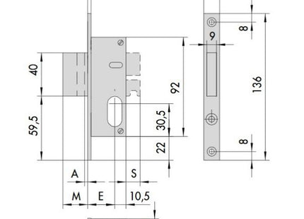 CISA SERRATURA DA INFILARE PER MONTANTI ENTRATA MM18 AMBIDESTRA