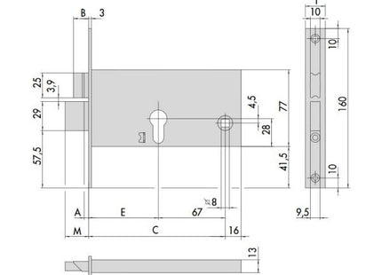 CISA SERRATURA DA INFILARE PER FASCE H.MM77 AMBIDESTRA