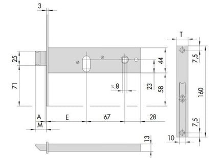 CISA SERRATURA DA INFILARE PER FASCE H.MM44 FRONTALE MM16 AMBIDX