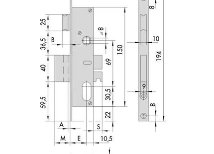 CISA SERRATURA DA INFILARE PER MONTANTI AMBIDESTRA