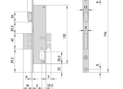 CISA SERRATURA DA INFILARE PER MONTANTI AMBIDESTRA
