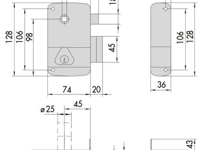 CISA SERRATURA DA APPLICARE CILINDRO E QUADRO MANIGLIA ENTRATA MM45 SX*