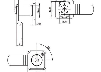 OMR CILINDRO QUADRO CON LEVETTA ROTAZIONE 90° MM21,7X21,7 NERO
