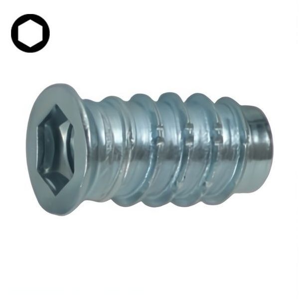 BUSSOLA FILETTATA PER LEGNO CON ESAGONO ZINCATA BIANCA