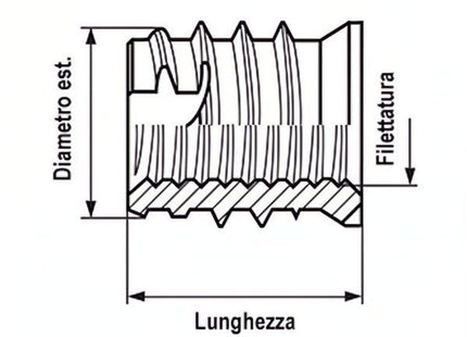 BUSSOLA FILETTATA PER LEGNO CON ESAGONO ZINCATA BIANCA