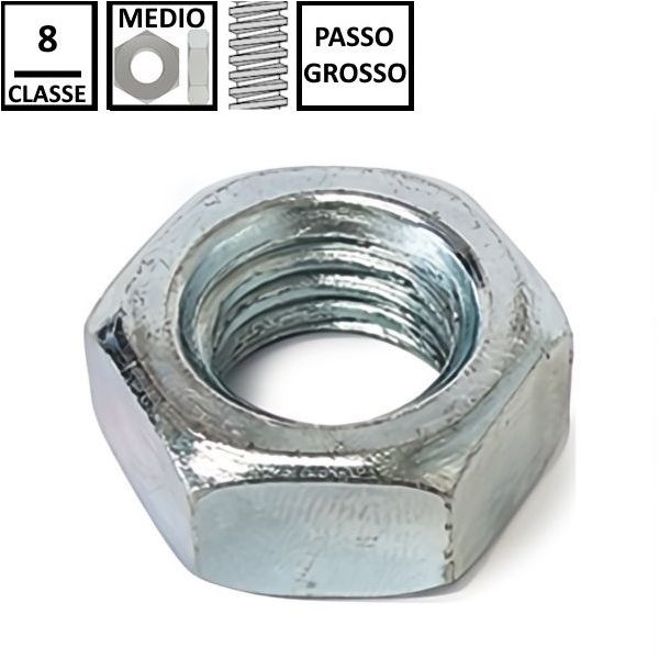 DADO ESAGONALE MEDIO PASSO GROSSO CL. 8 Z.BIANCO UNI 5588 DIN 934