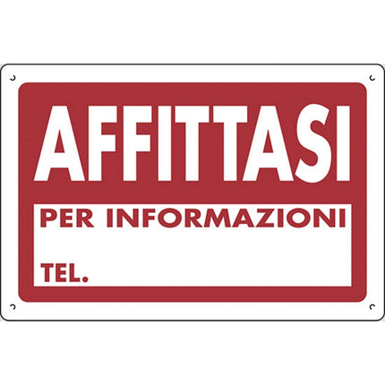 SEGNALE AFFITTASI PER INFORMAZIONI TEL. IN PLASTICA MM300X200