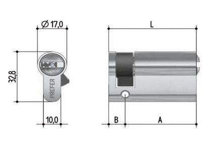 PREFER MEZZO CILINDRO A PROFILO EUROPEO PER BASCULANTI MM24/10