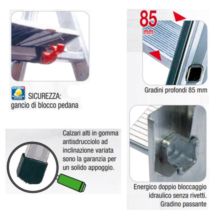 FACAL SCALA QUADRA DOPPIA CON PEDANA IN ALLUMINIO