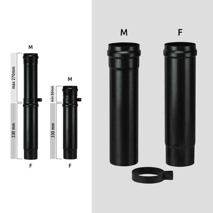 SAVE TUBO PER STUFE PELLETS TELESCOPICO PORCELLANATO NERO OPACO D.CM 8