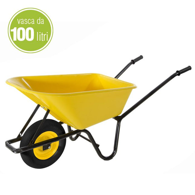 VERDELOOK CARRIOLA VASCA IN PVC GIALLO DA LT100 RUOTA PNEUMATICA